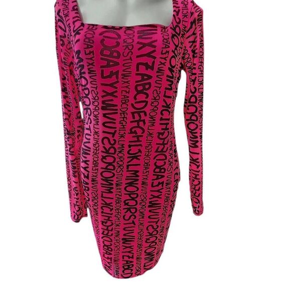 Iris Y2K Mini Bodycon Dress hot pink Gwen Stefani Alphabet All over Print 1X - Picture 1 of 9